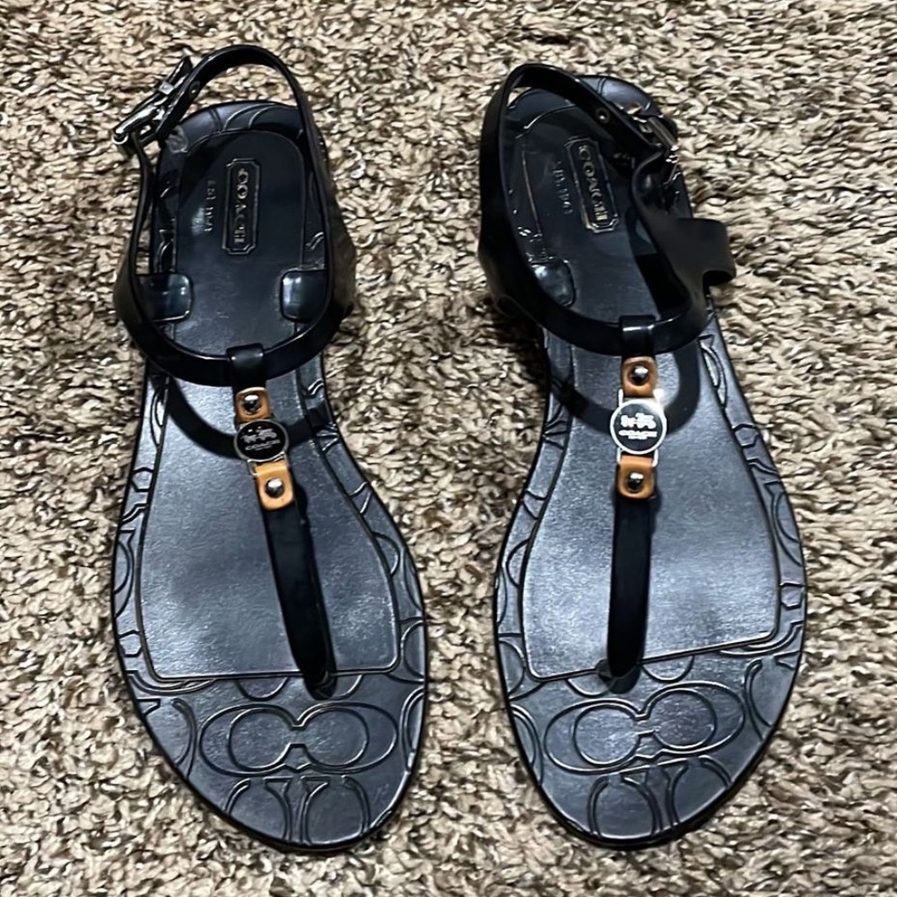 COACH plastic flat sandals size 7 black used only once